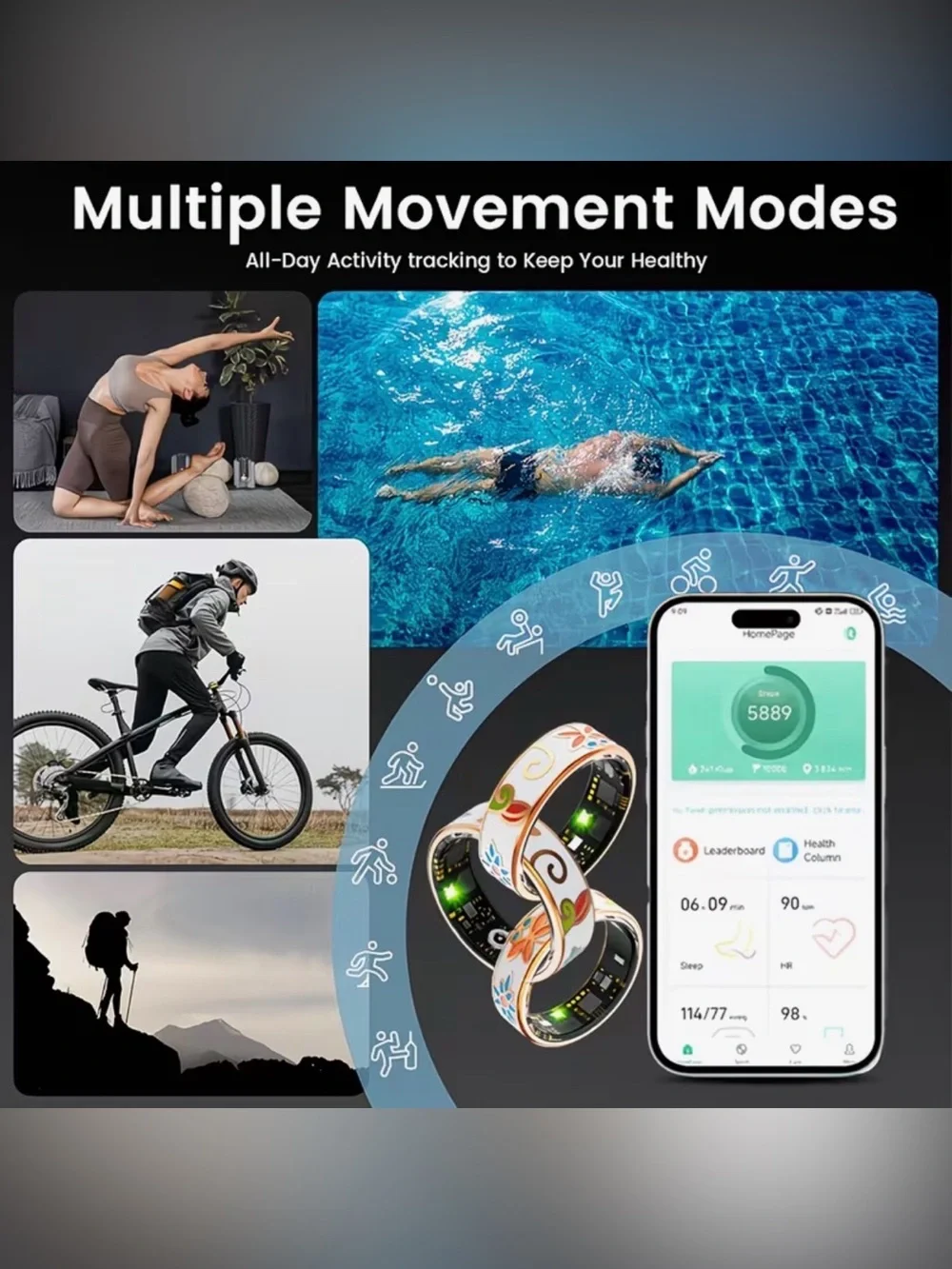 Smart Ring Water Proof Woman’s Fitness Medical Health Remote Camera Wearable